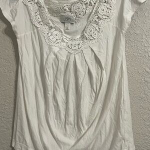 LOFT Women's Cream Crochet Neck Blouse